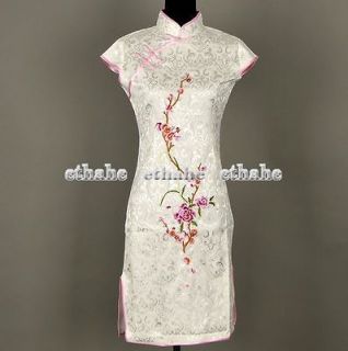 Chinese Plum Cheongsam Mini Chic Evening Dress Qipao White M/Sz.10 