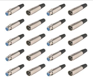 10 Male & 10 Female 3 Pin XLR Connectors for Microphone Mic Cable 