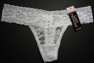   Sheer Lace Thong Underwear MEDIUM Bridal White Stretch Lace NWT