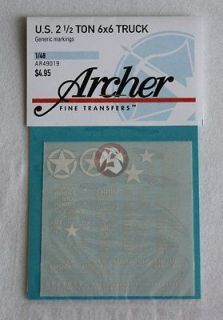 Archer Fine Transfers 1/48 US 2.5 Ton 6x6 Truck Markings AR49019