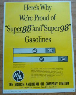 1954 BRITISH AMERICAN OIL GAS BA CANADA AD GASOLINE SERVICE STATION