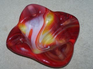 Imperial Slag End of Day Red Amberina White Swirl Square Ashtray