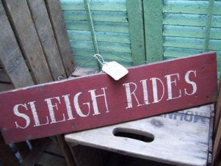 HP PRIMITIVE SLEIGH RIDES SIGN winter snow christmas hanger sled 