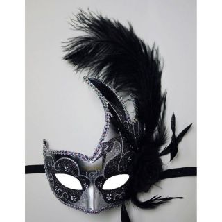 Masquerade Ball Venetian Black and Silver Swan Eye Costume Mask with 