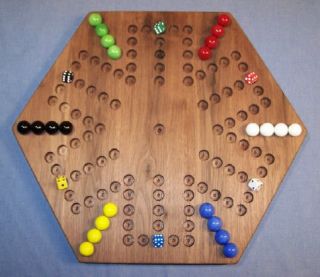 WOODEN MARBLE GAME BOARD AGGRAVATION 18 HEXAGON WALNUT
