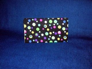 Black w/ Multi colored Dots   Fabric Checkbook Cover
