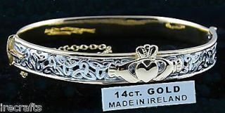   Gold Sterling Silver Claddagh Celtic Knot Bangle Bracelet Irish d r
