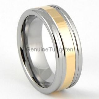 8mm Mens Tungsten Ring 14K Gold Wedding Band Two Tone Bridal Jewelry 