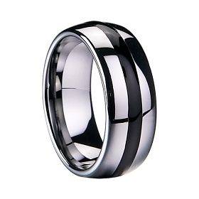 Tungsten Carbide Ring 8MM Elegant Men Black Inlay Wedding Band 