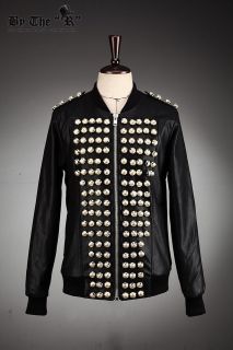 Mens Gold Button Napoleon Black Jacket Byther Korea Fashion