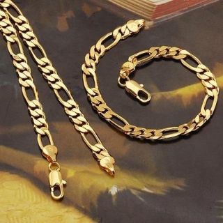 Boutique 9k 9ct yellow gold filled Mens Bracelet+necklace 23.6 Chain 
