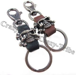 Mens Punk Heavy Duty Leather Belt Loop Skull Key ring chain k139 free 