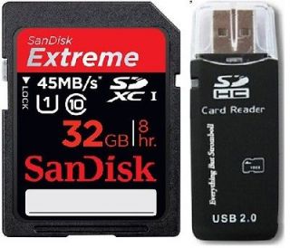 SANDISK 32GB SD HC EXTREME MEMORY CARD CLASS 10 45MB/s & HIGH SPEED 