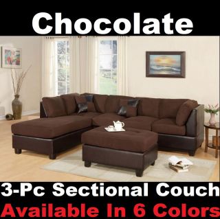 New 3 Pcs Microfiber Sectional Sofa in Chocolate Color