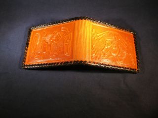 Leather Wallet Hand Made and Tooled from Mexico Tan Item BT3
