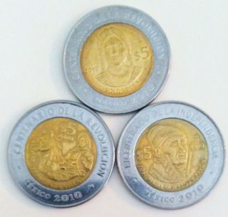 Lot of 3 mexico coins 5 pesos commemorative Morelos, Villa, and La 