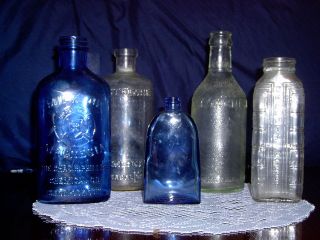 VINTAGE BOTTLES LOT OF 6, LISTERINE,DRELLIS,MILK OF MAGNESIA CITRATE 