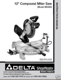 Delta 12 Miter Saw Instruction Manual Model # MS450