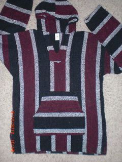 MEXICAN PONCHO RED/BLACK HOODIE ADULT SIZE LARGE PERFECT CONDITION PRE 