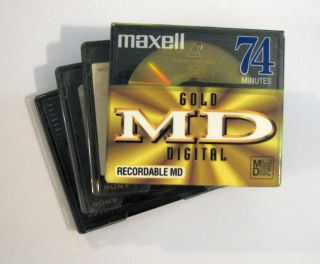 Minidiscs 2 Maxell MD 74, and 2 Sony MDW 74, 74 Minute Disks, 3 Used 