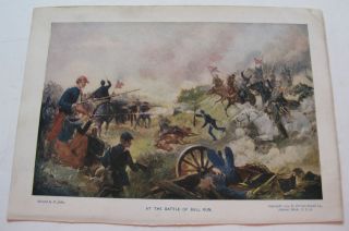 Org Antique Color 1901 Civil War Print At The Battle Of Bull Run 