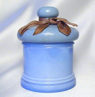 OPAQUE BLUE Milk Glass VANITY Powder JAR Cosmetic Cream Bottle