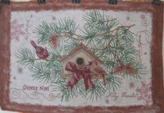 Merry Christmas Cardinals Birdhouse Jacquard Tapestry Fabric Panel 