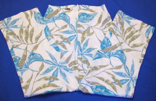 BLUE WHITE Tropical floral print Womens Capri Crop Pants 4 S 