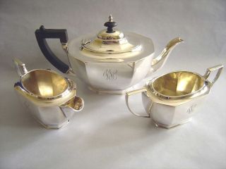  VINTAGE RODEN CANADIAN STERLING SILVER FACETED TEA SET DECO STYLE W