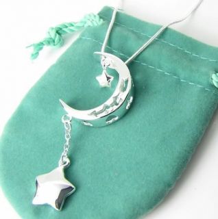 Womens Girls Jewelry Silver Star Moon Pendant Necklace Fashion 