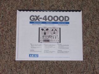 Akai GX 4000D Reel to Reel Owners Manual Pro Bound