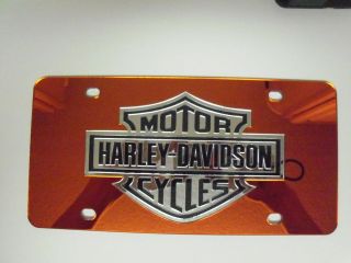 Harley Davidson Mirror Laser License Plate Black/Orange/S​ilver New