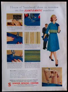 Vintage 1960 Singer Zig Zag Slant O Matic Sewing Machine Magazine Ad
