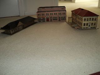 Three HO Scale Vintage Paperboard Structures   Shopping Area, School 