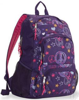   Purple Triple Pocket   Peace Love Star School Backpack Book Bag Tote