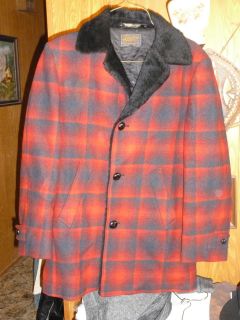 Vintage Pendleton Wool Red Shadow Plaid Lumberjack Coat Jacket Mens L 