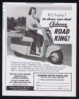 1957 Cushman Road King Motor Scooter Vintage Magazine Print Ad