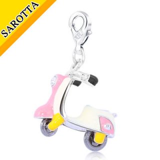 SALE MOTOR BIKE SHAPE CRYSTAL PINK JEWELRY FASHION CLIP ON CHARMS FOR 