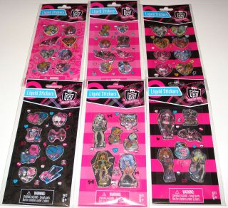 Monster High Liquid Stickers Party Sticker Lot 6 Sheets New Frankie 
