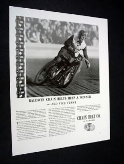 CHAIN BELT CO Roller Chains on Motorcycle racing pic Ad