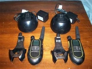 MOTOROLA SX700 HANDHELD TWO WAY RADIOS WITH CHARGERS AND BELT CLIPS.