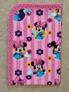 CRIB BLANKET AND/OR PILLOW COVER   MINNIE MOUSE POSIES AND STRIPES