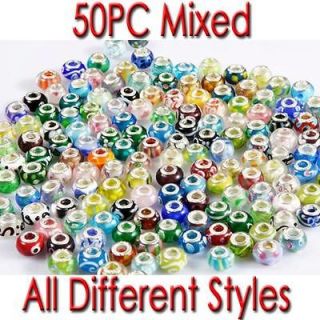 50PCs Random Mixed Murano Glass Lampwork Beads fit European Charm 