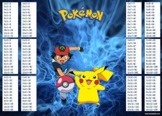  Ash & Pikachu Learning Maths Times Tables Multiplication Chart KS2
