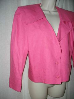 UNGARO SOLO DONNA Vintage Neon Pink Linen Crop Blazer Jacket Made In 