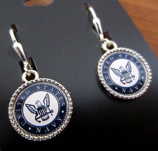   United States NAVY LOGO SILVER CHARM EARRINGS jewelry USN Military
