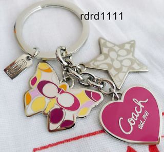   COACH Signature Butterfly Heart Star Multi Charm KEYCHAIN KEY RING FOB