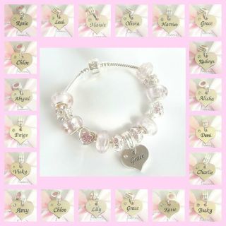   ​NS/ TEENS ICE PINK & SILVER CHARM BRACELET PERSONALISED NAMES M Z