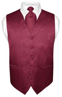 Mens Burgundy Paisley Design Dress Vest NeckTie Set size XLarge