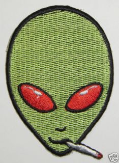 Alien Iron On Patch Smoking Alien UFO Roswell AREA 51